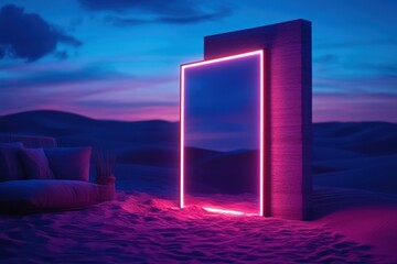 Neon Portal in Desert Night