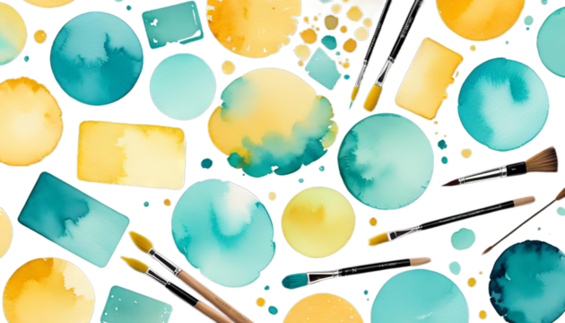 background hand painted watercolor card bisness turquoise yellow abstract texture water colours paper summer design illustration pattern vintage white blue - Powered by Adobe