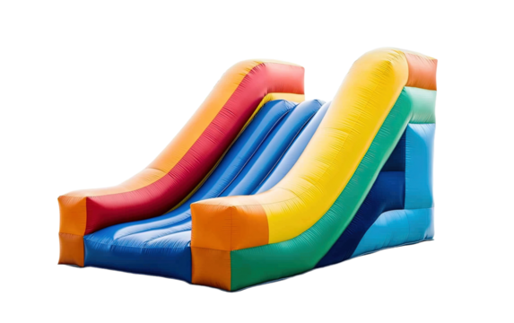 Inflatable slide for kids on transparent or white background