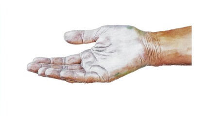 Fototapeta premium A detailed, artistic depiction of an open hand, showcasing intricate textures and colors against a white background