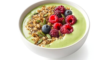 Healthy Green Smoothie Bowl with Berries and Granola Toppings, Generative AI.