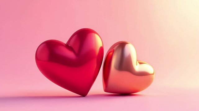 2 hearts of Red and golden colors are close to each other  video