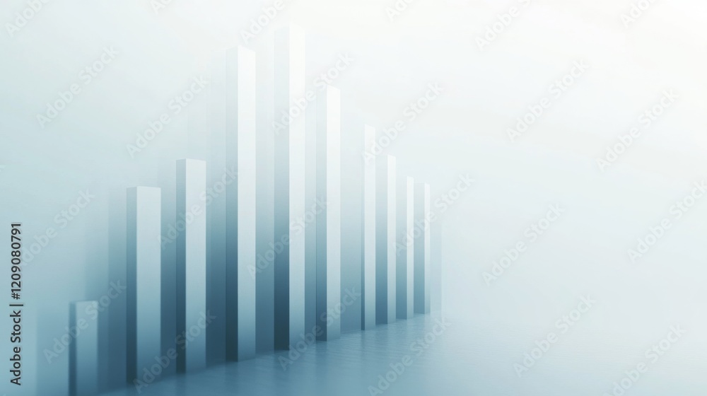 Fototapete A minimalist bar chart with smooth, matte-finished bars arranged in descending order, with soft shadows and a clean, white background for a professional look