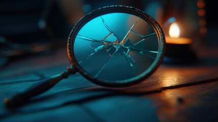 Shattered Visions: A Broken Magnifying Glass in Low Light