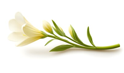 Fototapeta premium White freesia flower sprig, studio shot, blossom, isolated background, design element