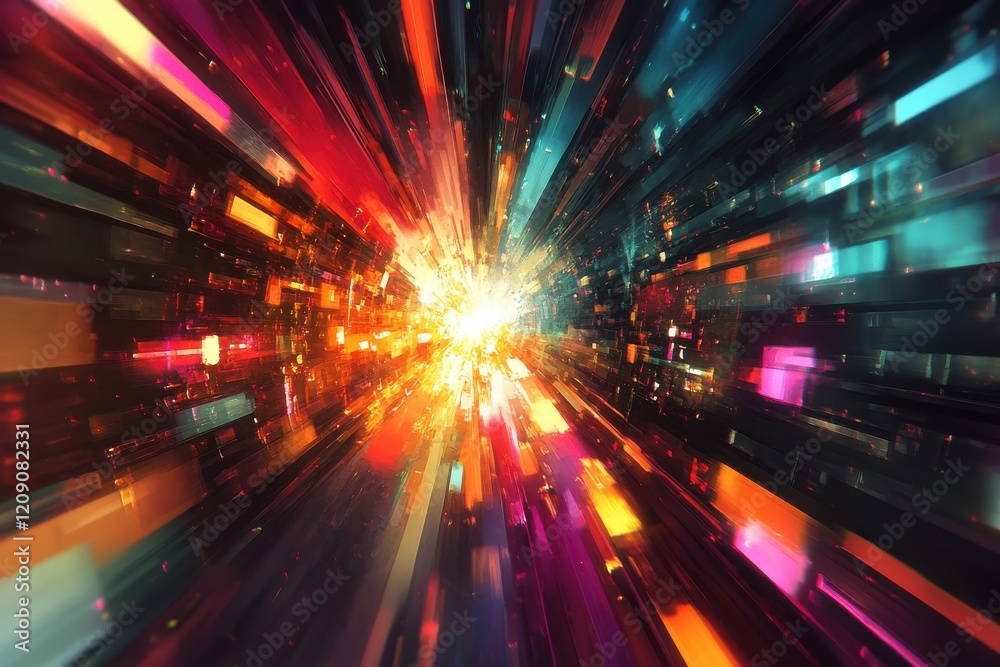 Poster Abstract painting with vibrant lights, utilizing vibrant colors and dynamic shapes to enhance depth and perspective