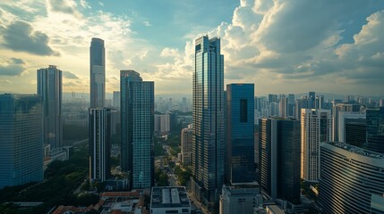 Obraz premium Cityscape sunset aerial view, skyscrapers, urban development, KL, Malaysia