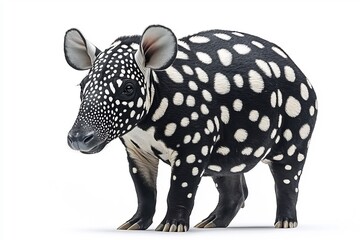 Fototapeta premium Malayan tapir with its unique black and white coat standing calmly on a white background