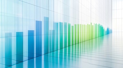 A row of vertical bars in a gradient from blue to green, symbolizing financial performance over time, with a subtle grid background for a professional look