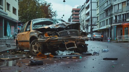 Fototapeta premium Car accident on the road in the city at night