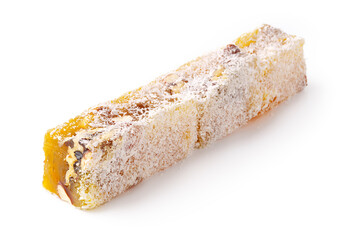 Sweet traditional confectionery made with nuts and sugar displayed on a white background