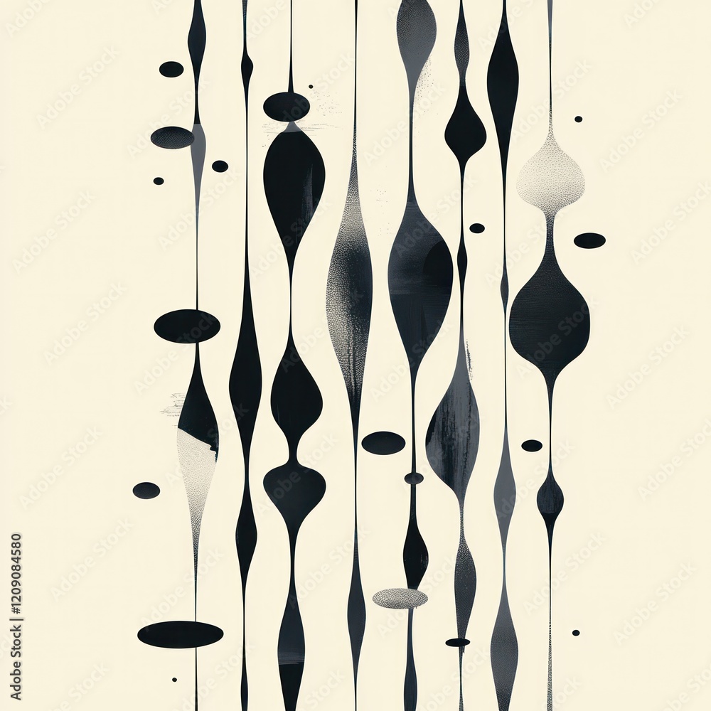 Aufkleber minimalist abstract black shapes on cream background vertical pattern