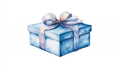 Obraz premium A beautifully wrapped blue gift box with a delicate ribbon, set against a clean white background