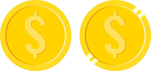Dollar coin icon set Transparent Background Gold coin for web and app
