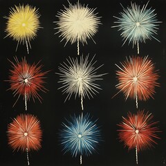 Naklejka premium Colorful fireworks burst night sky vintage chart