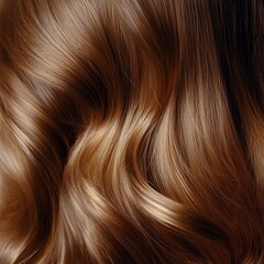 Naklejka premium Wavy brown hair texture close-up, studio shot, dark background, haircare product advertisement