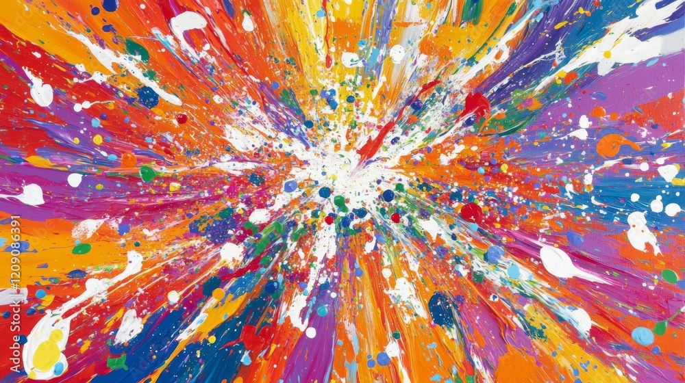 Poster a visually striking image of colorful paint splashes and brush strokes on a canvas, representing the
