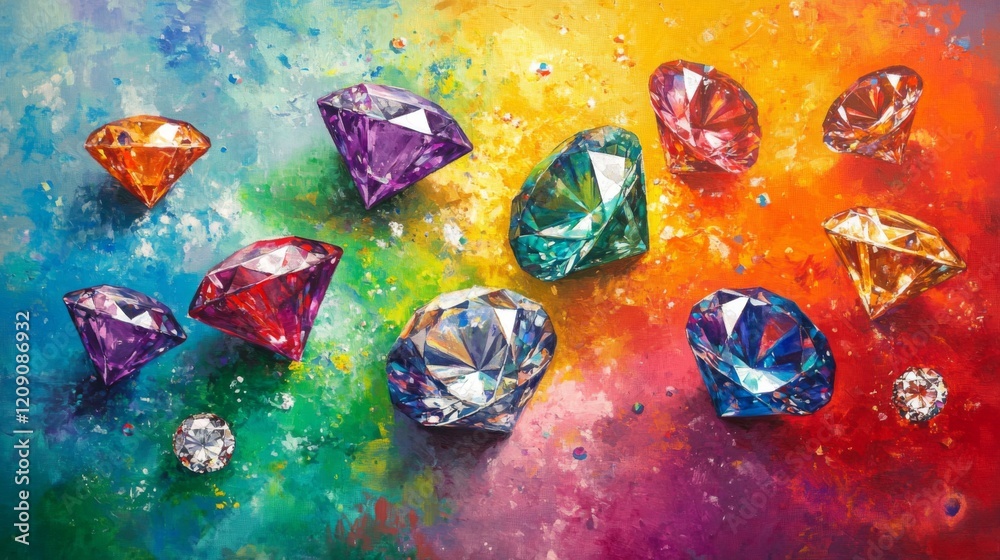 Aufkleber diamonds scattered on a metallic background, their facets reflecting light in a dazzling array of ra