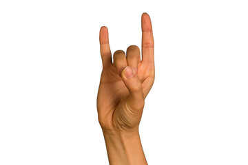 A close-up of a hand demonstrates a hand motion Rock, transparent background