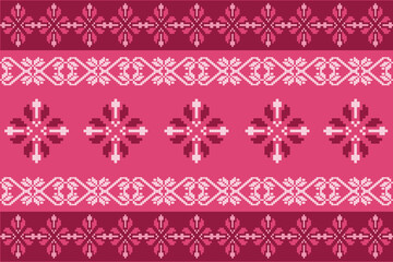 Geometric, seamless,pixel traditional ethnic, thai pattern, fabric pattern for textiles, rugs, wallpaper, clothing, sarong, batik, wrapping, embroidery, print, background, cover, illustration, vector.