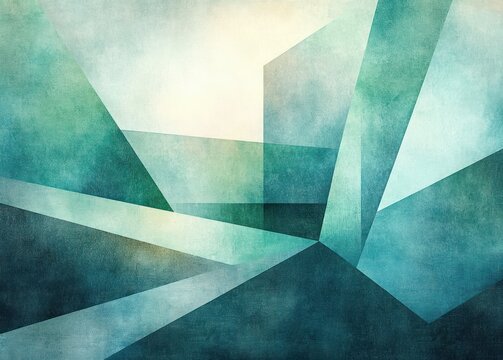 abstract background in blue and green watercolor with geometric triangle patterns and soft pastel colors for modern design