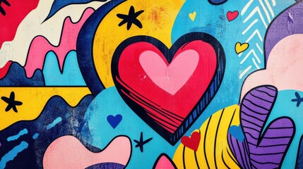 Creative Valentines Day retro 80s style with artistic hand-drawn details and modern aesthetics