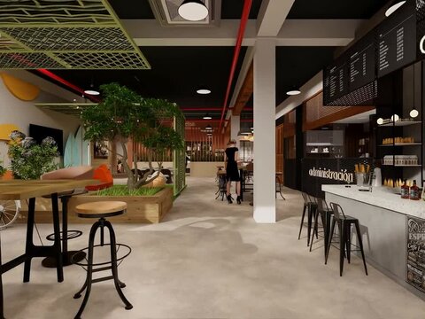 coworking en nave comercial de estilo industrial 