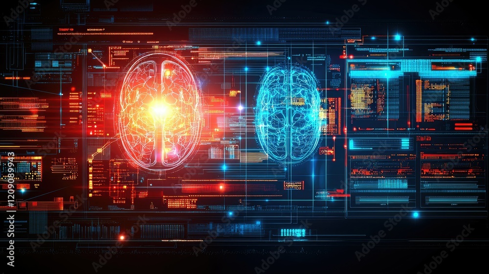 Poster digital brains connected within a complex system interface