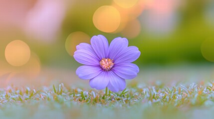 Macro view of a single purple wildflower in a bokeh nature scene