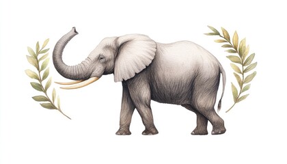 A majestic elephant walking gracefully amidst green leaves, symbolizing wildlife conservation and nature's beauty