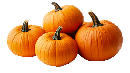 Obraz premium Group of fresh orange pumpkins stacked together in a decorative arrangement isolated on transparent background