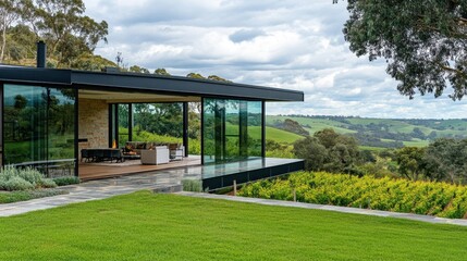 Fototapeta premium Modern Vineyard Estate with Scenic Rolling Hills