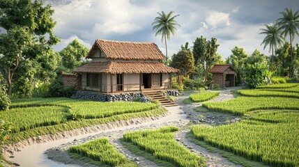 Fototapeta premium Traditional Rice Terraces in a Serene Landscape