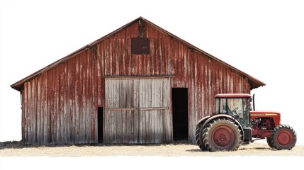 Rustic Barn with Tractor in Front of Weathered Wood