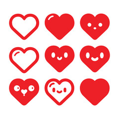 set of cute red heart icon symbol vector illustration 