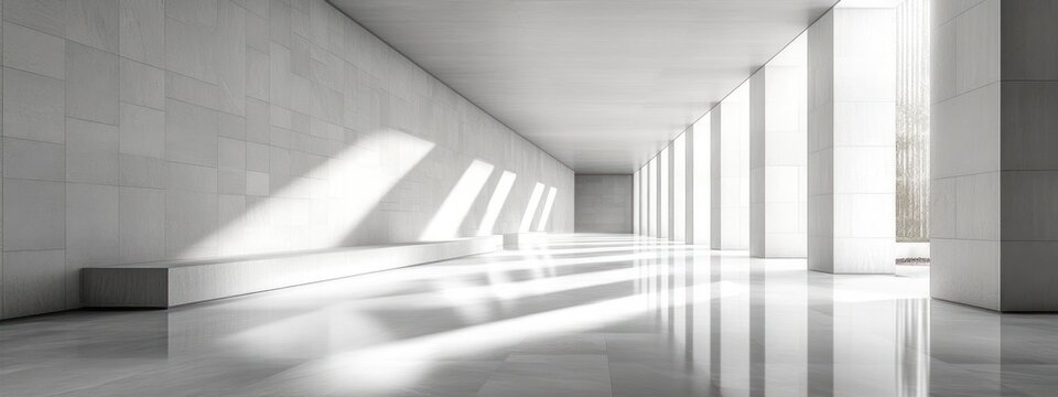 Minimalist Interior Design with Dramatic Light and Geometric Shapes in Modern Architecture - Powered by Adobe