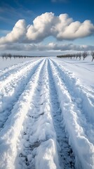 Snowy Road Cuts Through Winter Landscape