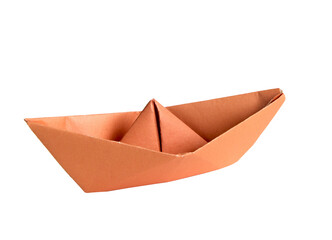 Red paper boat on a white isolated background