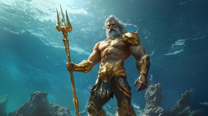 Poseidon  the greek god of the sea, earthquakes, and horses in ancient mythology and legends