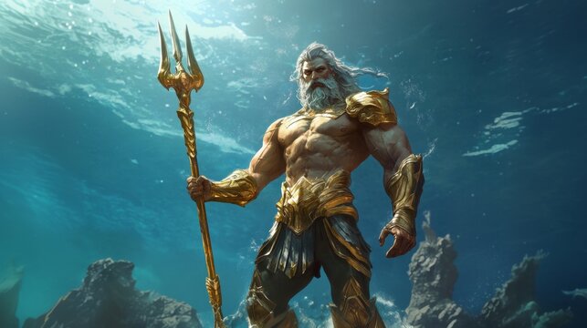 Poseidon  the greek god of the sea, earthquakes, and horses in ancient mythology and legends