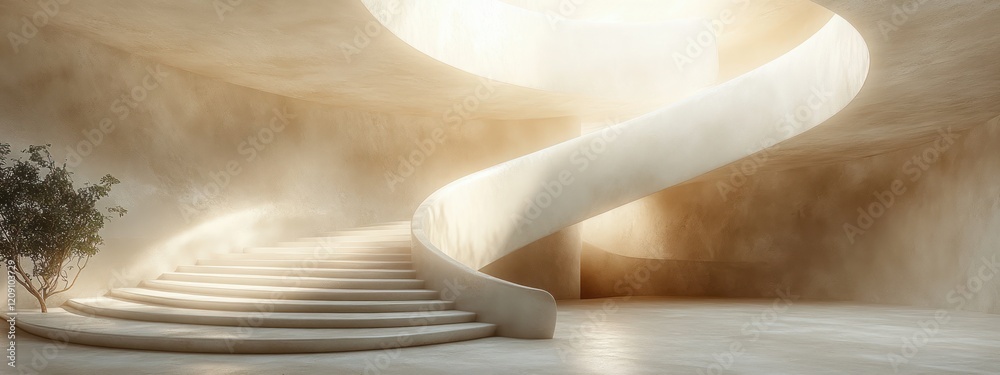 Poster minimalist architectural design with curved walls and natural light