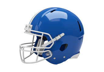 Fototapeta premium Shiny blue football helmet with white accents and a clear faceguard isolated on a transparent background