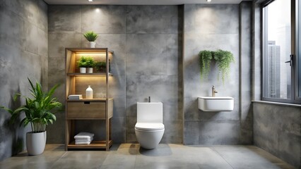 design of modern Toilet with concrete grey wall