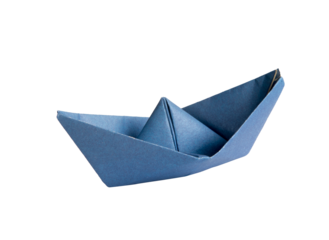 Blue paper boat on transparent background