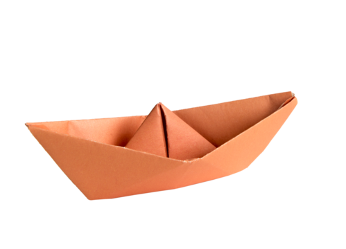 Red paper boat on transparent background