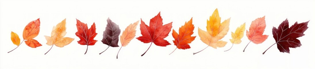 Obraz premium Autumn Leaves Watercolor Composition Orange Red Yellow Beautiful Fall Seasonal Design Elements