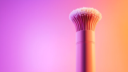 Abstract Pink Brush Makeup Cosmetic Product with Fluffy Bristles on Gradient Background