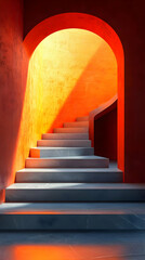 Sunlit Marble Steps Ascent to Orange Arch