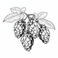 Hop cones, sketch of a hop plant, icon, on a white background, simple black and white sketch, minimalism, desolation, close-up, concept, no people
