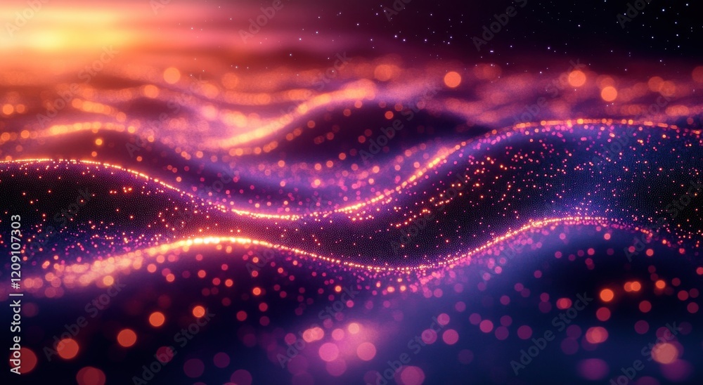 Aufkleber Futuristic Digital Landscape with Glowing Lines and Points in Abstract Technology Design